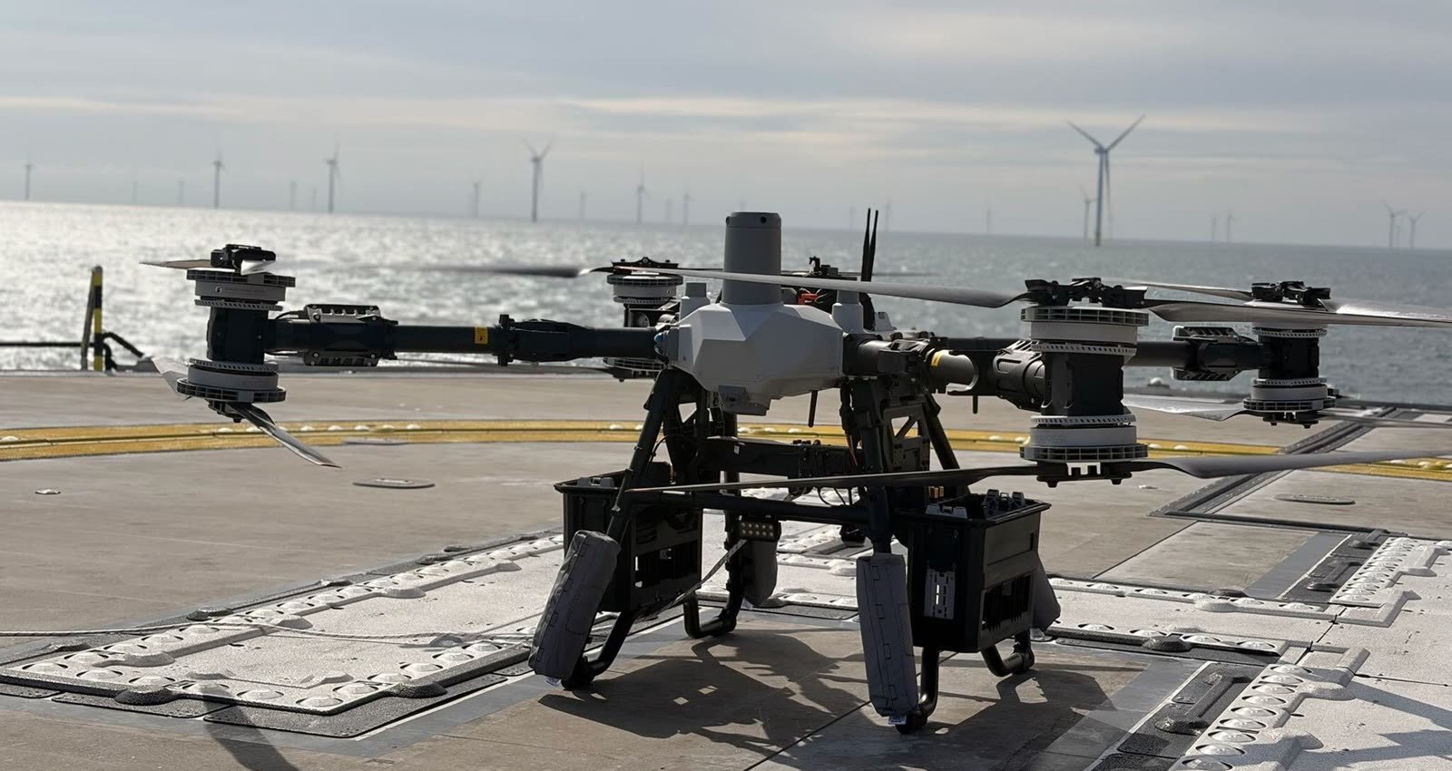 Essai de drone cargo d’Ørsted et Skyports au parc éolien en mer Hornsea 2